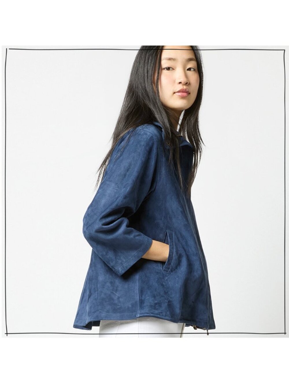 Ann Mashburn Sz L Edith Jacket Navy Lamb Suede NWT